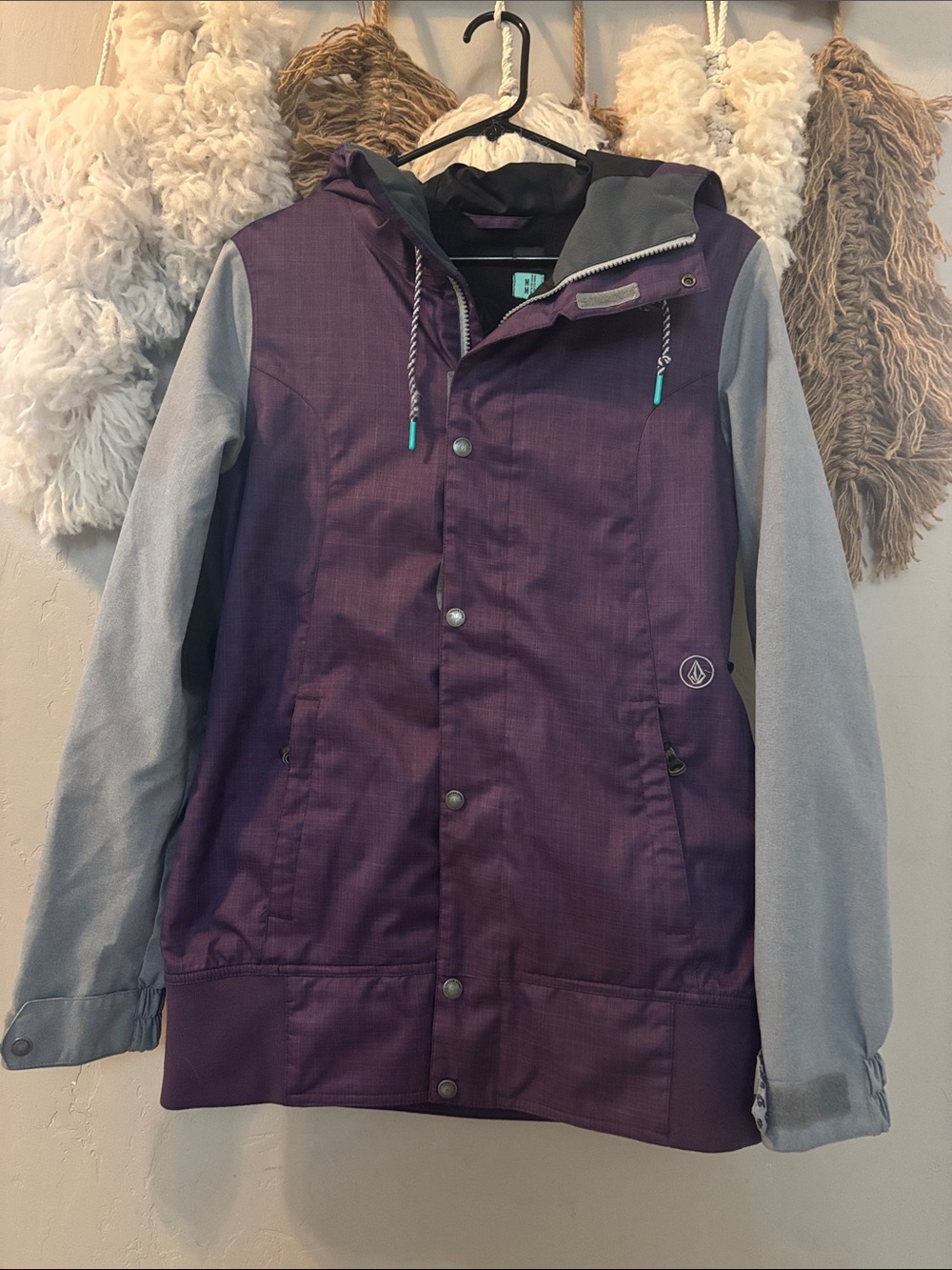 Volcom Purple and Gray Hooded Ski Jacket